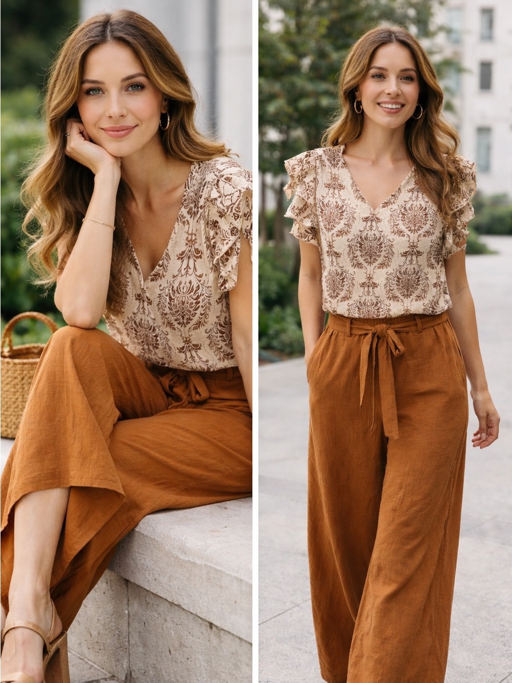 Women's High-Rise Tie-Waist Two Piece Set